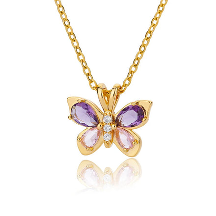 Temperament Collarbone Chain Super Fairy Purple Zircon Necklace Beautiful Butterfly Necklace for Women Girls