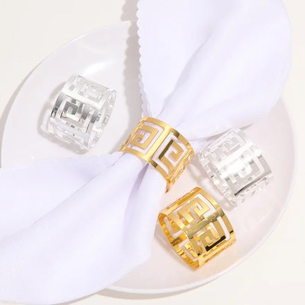 Gold Hollow Out Napkin Ring Round Metal Serviette Buckles Round Napkin Holder Decoration for Wedding Party Dinner Table