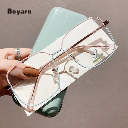 Boyarn Retro Metal Square Women Glasses Frame Decoration Anti Blue Light Glasses Men Optical Frame Computer Glasses
