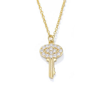 Classic Engagement Jewelry Delicate Female Couple Heart Clavicle Chain 925 Sterling Silver Zircon Lock 14K Gold Pendant Necklace