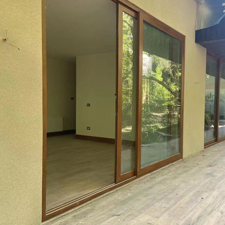 Wood Grain Color Plastic Double Glazed UPVC PVC Lowes Sliding Glass Door for Patio