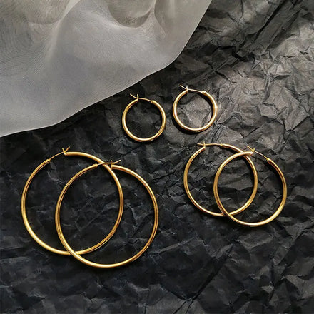 SC Dropshipping Minimalist Pure Color Fashion Earrings Exaggerated 18K Real Gold Filled 50mm Big Hoop Earrings for Women