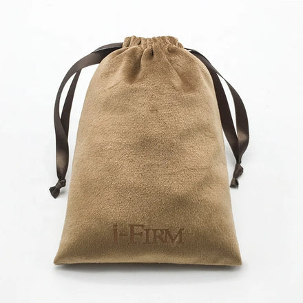Custom Logo Printed Vintage Brown Velvet Drawstring Pouch Cosmetic Bag with Security Feature for Perfume Mascara & Essential Oil