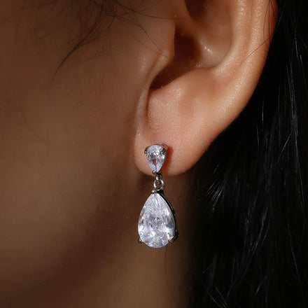 SLBRIDAL INS Style CZ Crystal AAA Grade Fashion Waterdrop Women Girls Cubic Zircon Earrings Bridal Wedding Dangle Earrings