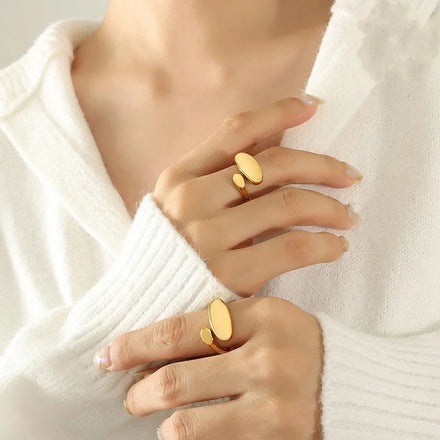 2022 Fashion New Stainless Steel 18K Gold Texture Light Luxury Minimalist Shaped Flat Open Ring Spot Wholesale