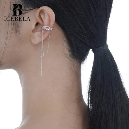 Icebela Fine Jewelry 925 Sterling Silver Chain Tassel Earrings Women's Long Textured Ear Cuffs for Girls