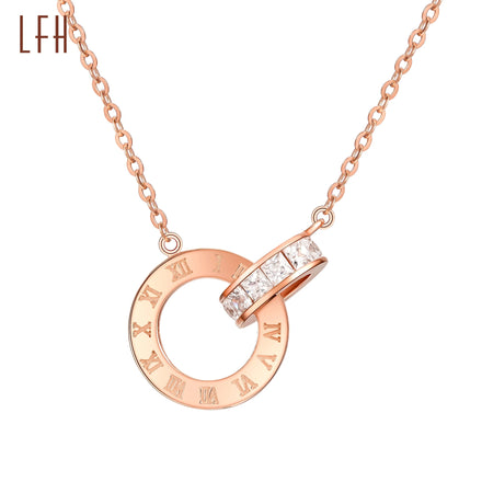 Women Love Roman Numbers Collar 18k Real Gold Necklace Ring Crystal Stone Clavicle Chain 18k Solid Gold Jewelry