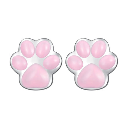 Factory 925 Sterling Silver Lovely Pink Cat Ear Hoop Earrings for Women Mini Cute Pet Paw Studs Clips Girl Jewelry Gift SCE1516