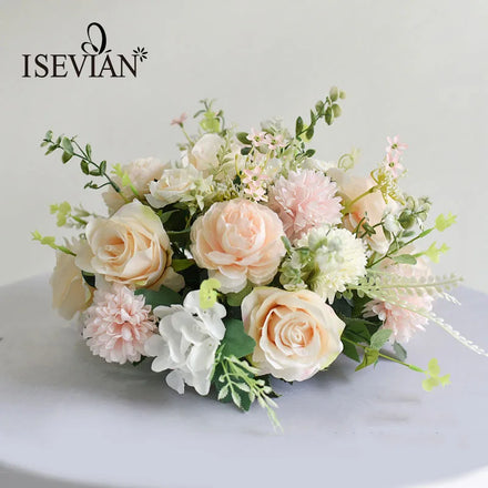 ISEVIAN Artificial Rose Flower Arrangement Wedding Decoration Table Centerpiece