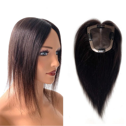 Hot Sale Natural Black Women's European Hair Silk Base Closure Handmade Mono Hair Pu Lace Toupee Topper