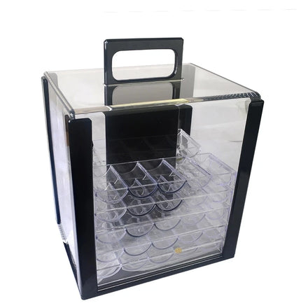 Factory Priced 1000pcs Acrylic Chip Box Texas Hold'em Poker Chips Suitcase Cases with 10 Chip Trays Made of Plastic
