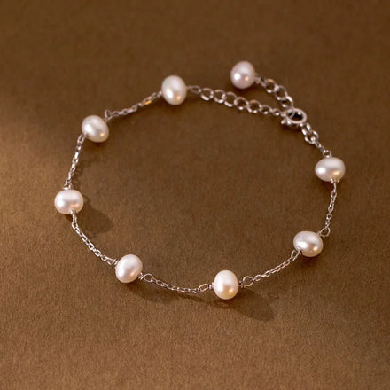 Wholesale 925 Sterling Silver Freshwater Pearl Beaded Bracelet Fine Jewelry for Women