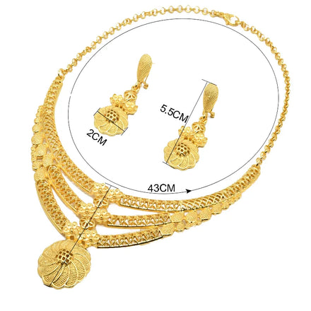 QUSEDINY Women's Luxury Wedding Jewelry Set 18K Gold Color Link Necklace for Anniversary New Fashion Wholesale for Anniversaries