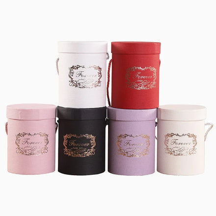 Luxury Hug Bucket Cylinder Gift Packaging Box Portable Round Tube Flower Gift Box with Lid and Handle