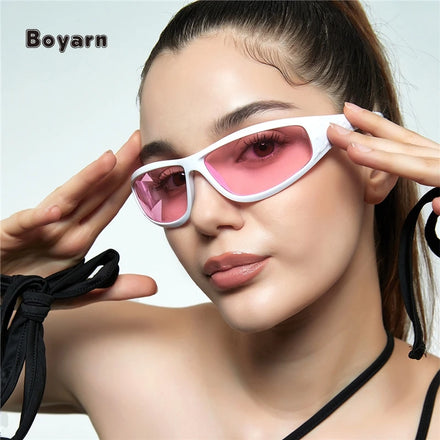 Boyarn Y2K Cycling Sports Steampunk Sunglasses Women Punk Brand Designer Sun Glasses Men Silver Mirror Shades Fashion Eyewear