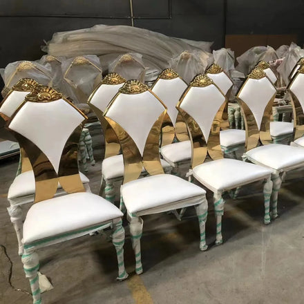 Latest Design Luxury High Back Gold Banquet Dining Hotel Chair Event Party Metal Leg Wedding Chairs for Events Stackable Party