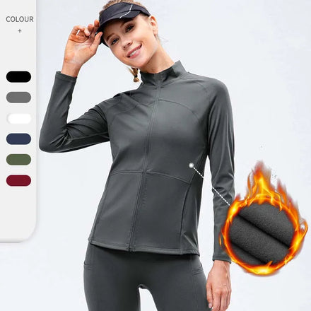 A134 Women Long Sleeve Sports Jacket Zip Fitness Yoga Shirt Winter Warm Gym Top Woman Activewear Running Coats Workout Clothes