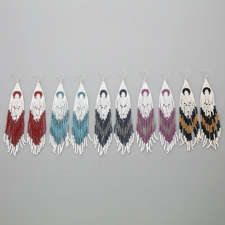 Extra Long Bohemian Multicolor Glass Seed Beads Earrings Trendy Women's Jewelry with Hook Shape Hand-Woven