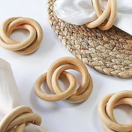 Farmhouse Tabletop Decor Wooden Round Napkin Rings Buckle Handmade Wood Napkin Holder Ring for Dining Table Setting