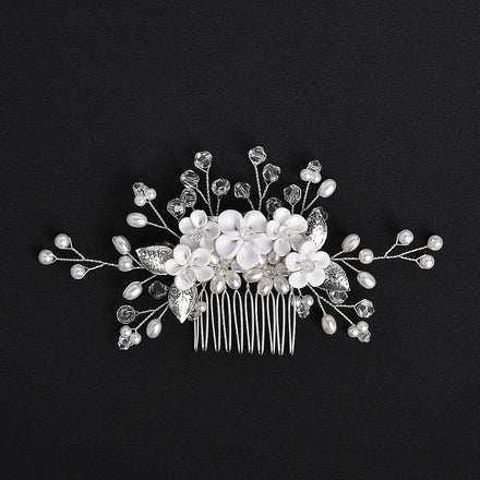 SLBRIDAL Handmade Crystal Rhinestone Pearls Porcelain Flower Bridal Hair Comb Wedding Hair Accessories Bridesmaids Women Jewelry