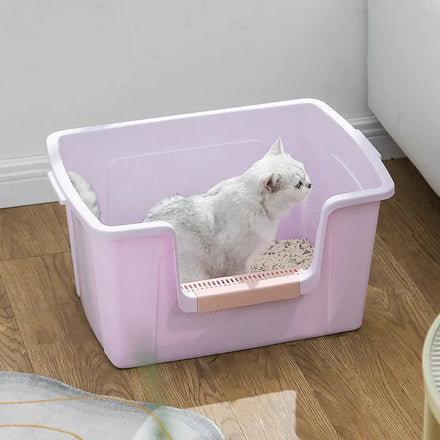 Wholesale Cat Litter Box Pet Clean Grooming Square Semi Open Anti Splashing Semi Enclosed Big Cat Litter Box