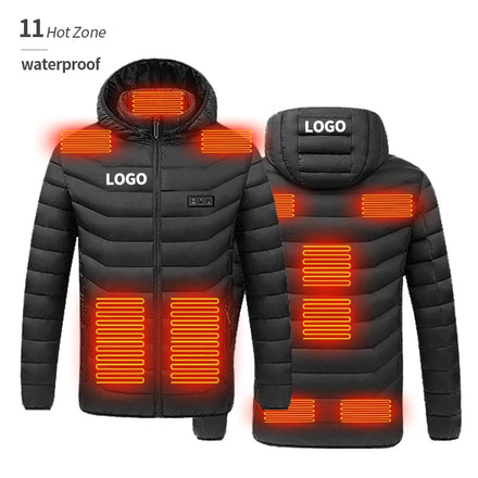 11 Zones Electric Heated Clothing Waterproof Rechargeable Heated Hoodies Custom logo Self Heating Jacket for Winter