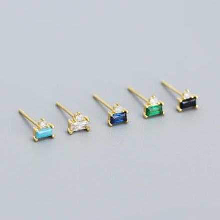 BS0522 925 Sterling Silver Earring Jewelry 18K Gold Square-Cut Zircon Earrings Studs