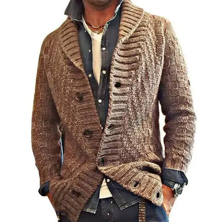 Mens Heavy Cardigan Chunky Knitwear Sweaters Manufacturers Turn Down Collar Cardigan Sweater