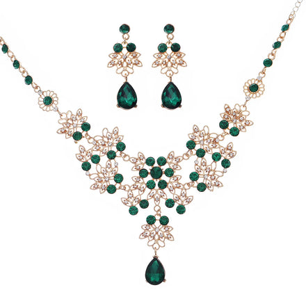 Miallo Alloy Necklace Sets Drop Emerald Necklace Pendant and Earrings Wedding Accessories for Female