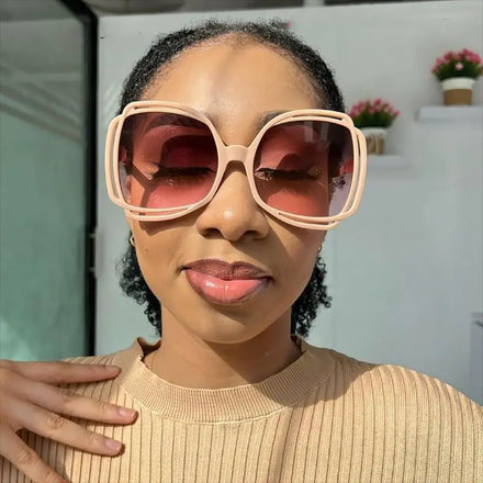 LMA 97105 Fashion Large square Shades Beige Frame Personality Ins Women Trendy Sun Glasses Vintage UV400 Sunglasses 2024