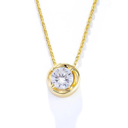Classic Simple 14K Gold Plated Single Cz Zircon Simulated Solitaire Diamond Sterling Silver 925 Jewelry Wedding Bridal Necklace