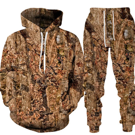 Spring Autumn Outdoor Fishing Camping Hunting Clothing Jacket Sets Maple Leaf Camouflage 3D Men's Hoodie Sets