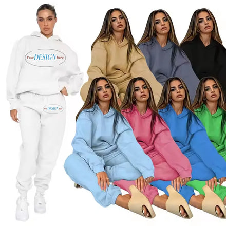 Custom Logo S-2XL Casual Wear Hoodie Pullover Two Piece Suits Plain Tracksuit Jogger Sweatsuit Sweatpants Set for Women