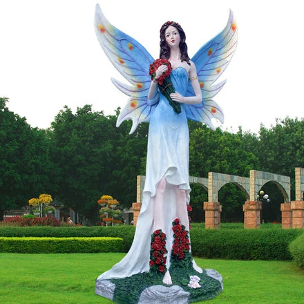 Lifelike Angel Statue Resin Fiberglass Flower Angel Statue for Garden Decoration
