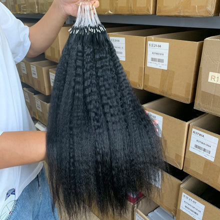 Raw Brazilian Dyed Kinky Straight Micro Links Ring Human Hair Loop Beads Hair Extensions No Shedding Soft Shiny