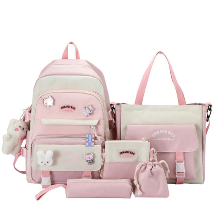 New Design Style Students Schoolbag Four-piece Women's Korean-style Preppy Style Backpack Wholesale Backpack Without Pendant