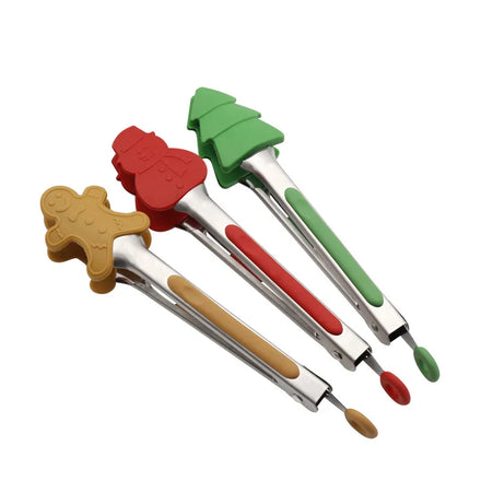Hot Selling Food Safe Heat Resistant 7 Inch Christmas Kitchen Tongs for Locking Food Clamps BBQ Grilling Tweezers