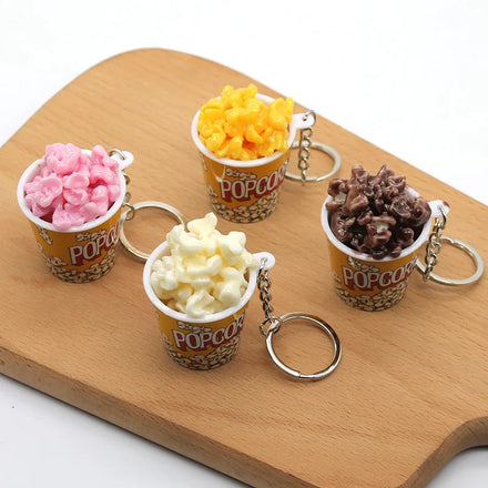 Funny Creative Plastic Food Play Cup Key Chain Simulation Popcorn Cup Keychain for Women Men Trinkets Gift