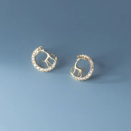 925 Sterling Silver Stud Earrings Christmas Moonlight Elk Sweet Diamond Crescent Antler Earrings