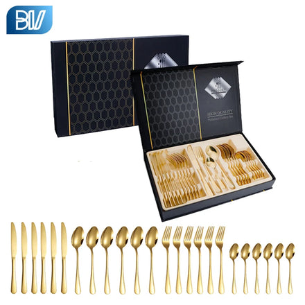 Wholesale Luxury Custom Stainless Steel Flatware Wedding Restaurant Plated Gold 24 PCS Cutlery Set