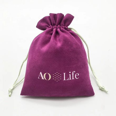 Custom Purple Logo Printed Gift Suede Velvet Drawstring Pouch Bag Cosmetic Pouch