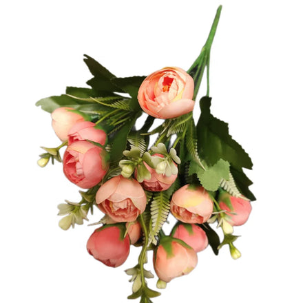 Wholesale Mini Silk Roses Bunches Artificial Flowers Rose Bush for Wall Hanging Decoration