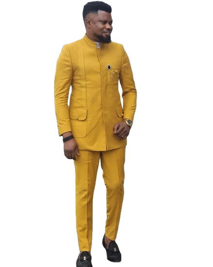 Men Suits Costume Homme Jackets Groom'S Wedding Yellow Outfits Slim Fitted 2 Pieces Party Dresses Business Style Formal Clothing
