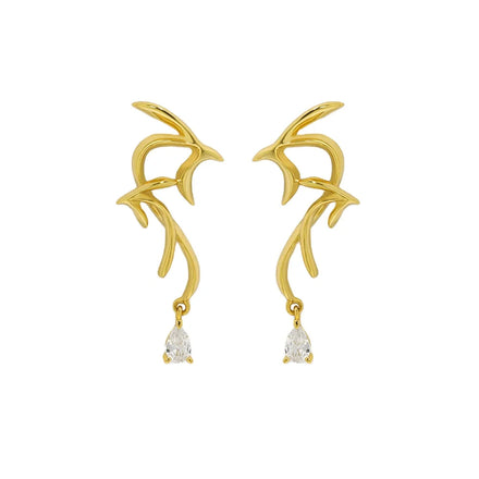 FUAMAY18K Gold Plated Swallow Humming Bird Earrings Big Animal Bird Stud Earrings