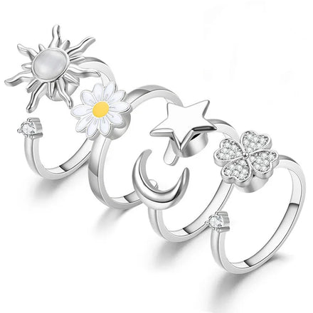 G1789 Wholesale Jewelry Relief Stress Rotatable Four Leaf Clover Flower Sun Moon Fidget Spinning Ring Anxiety