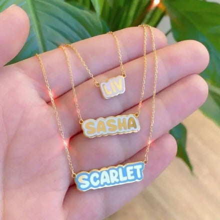 Custom Stainless Steel Necklace Colorful Enamel Personalized Name Necklace DIY Cross Chain Letter Pendant