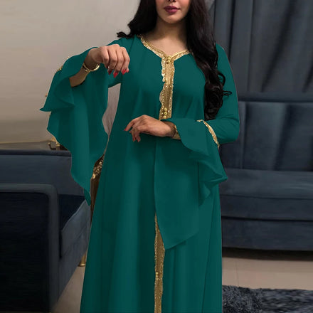 NEW Moroccan Blue Green Kaftan Robe Turkish Free Shipping Abaya Women Muslim Dress Kaftan