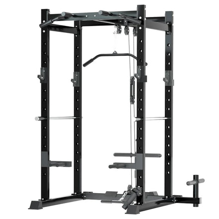 Multi-Function Adjustable Power Cage with J-Hooks Safety Straps and Optional LAT Pulldown Attachment and Cable Crossover