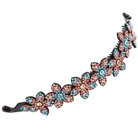 Korean Flower Ponytail Banana Hair Clips Women Girls Fashion Rhinestone Hair Claws