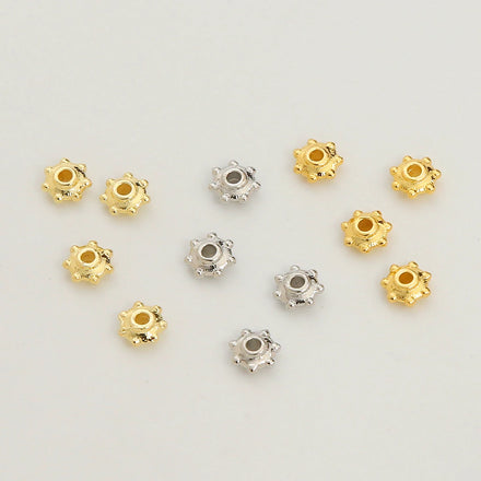 18K Gold Plated Brass Seven Point Crimp & End Beads Round Flat Bead for Necklace & Bracelet Making Loose Bead